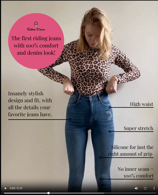 Video showcasing the unique selling points (USPs) and stretch performance of Riders Denim original jeans breeches.